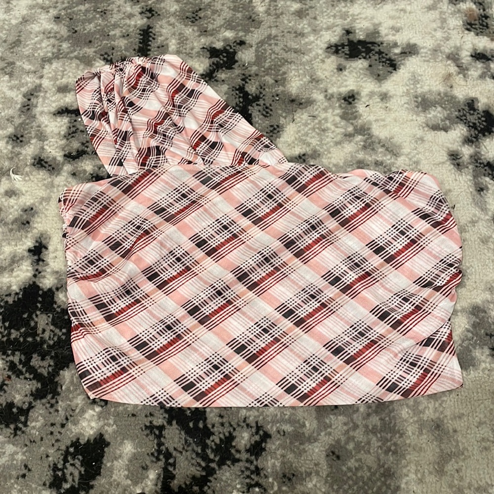 VRG GIRL Cropped One Shoulder Plaid Top (US 8)